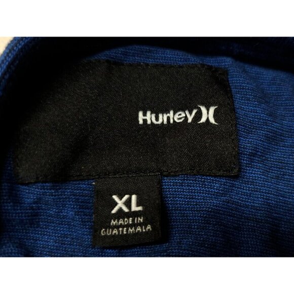 Hurley Mens XL Dark Blue Pin Striped Short Sleeve 1/4 Button Polo Logo T-Shirt - Picture 11 of 12